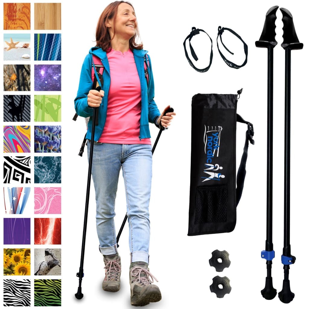 Just Black Hiking & Walking Poles w-flip locks detachable feet and travel bag - pair - For Heights