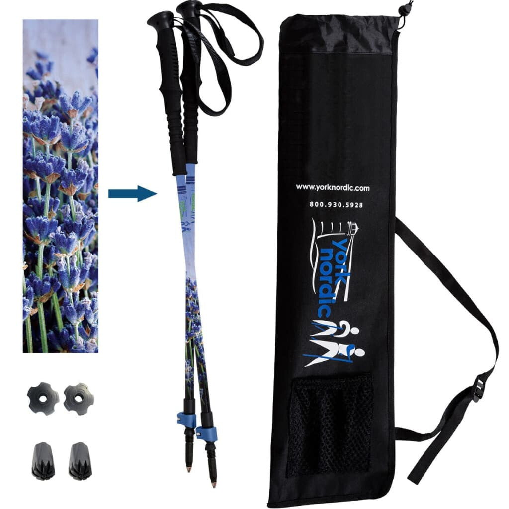 Lavender Walking Poles - Pair w - flip locks rubber feet travel bag and 4 lavender sachets