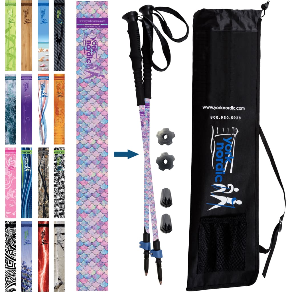 Mermaid Scales Hiking & Walking Poles w-flip locks detachable feet and travel bag - pair - Trek/Hike