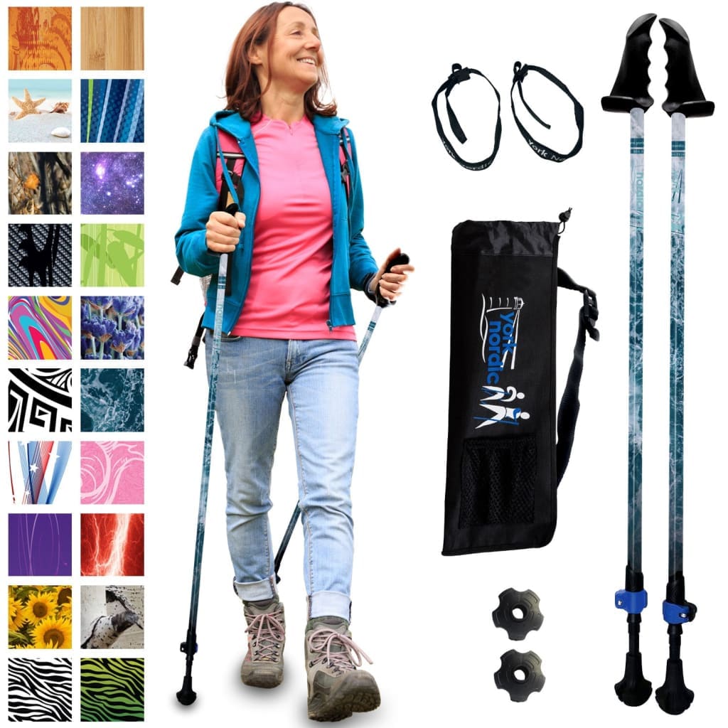 Ocean Design - Adjustable Walking Poles w-Rubber Feet and Travel Bag - Great for Hiking