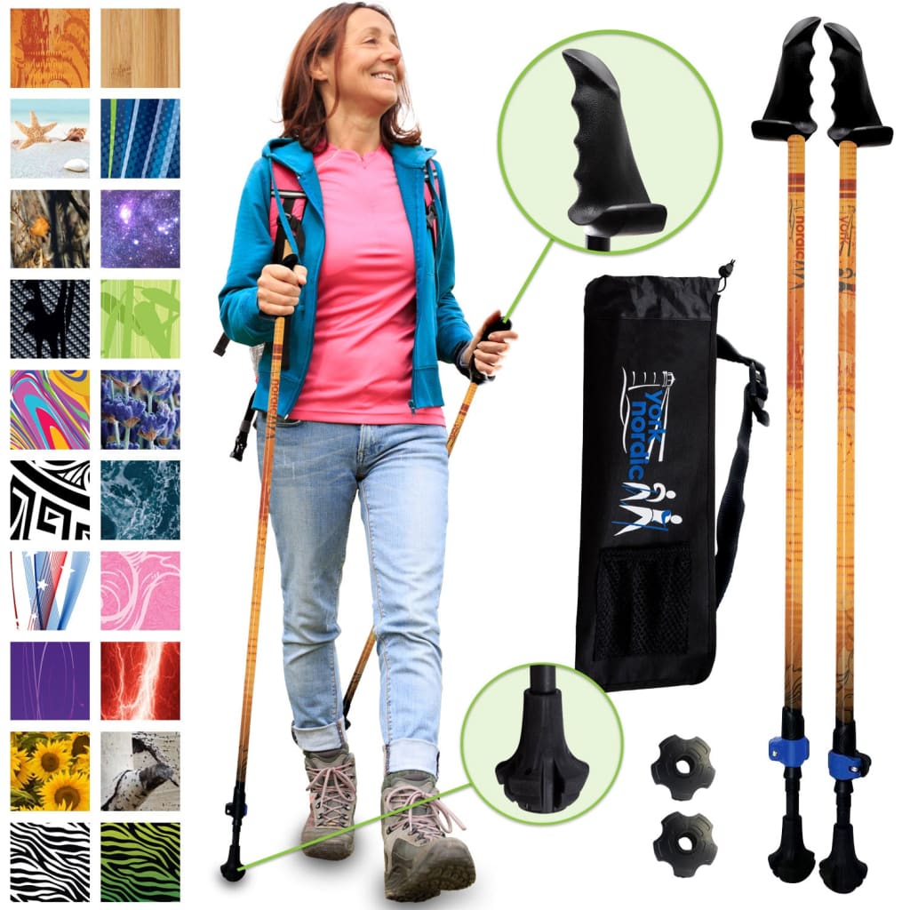 Orange Autumn Trekking Poles - 2 pack with detachable feet and travel bag - Motivator -