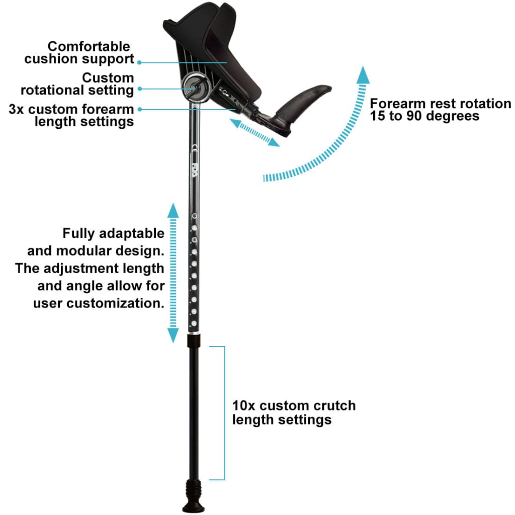 ’Single’ Forearm Crutch by smartCRUTCH - ’perfectFIT’ - Choose Your Color Tell