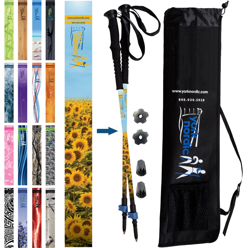 Sunflower Hiking & Walking Poles w-flip locks detachable feet and travel bag - pair - For Heights