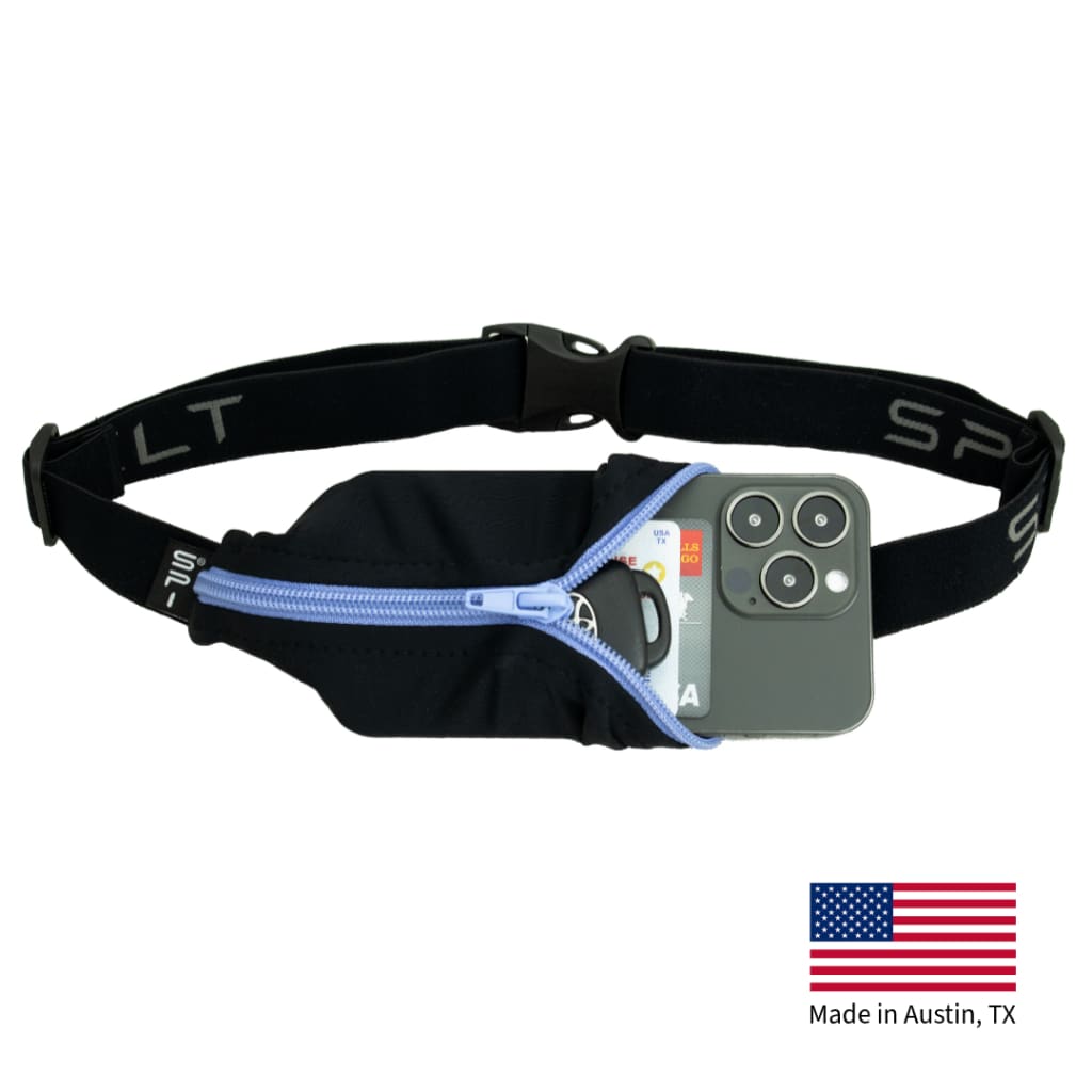 The Original SPIbelt Running Belt - Black with Periwinkle Zipper