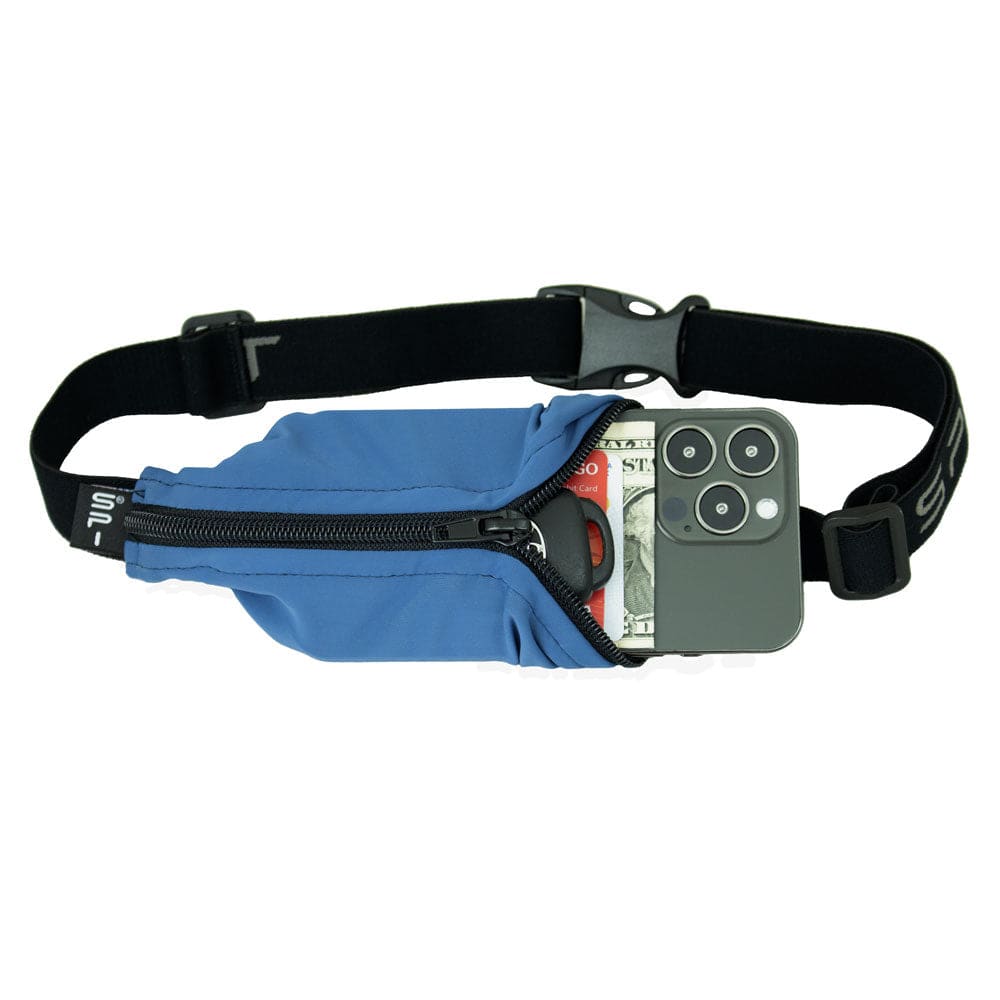 The Original SPIbelt Running Belt - Steel Blue with black zipper