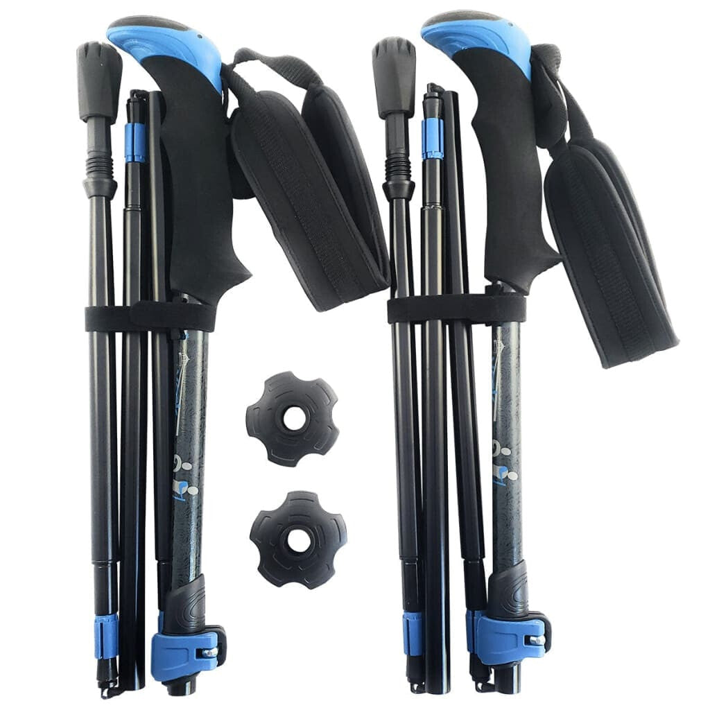 Travel Folding Walking & Hiking Poles - 13.5 in with Rubber Feet Baskets and Bag Available 3 Sizes