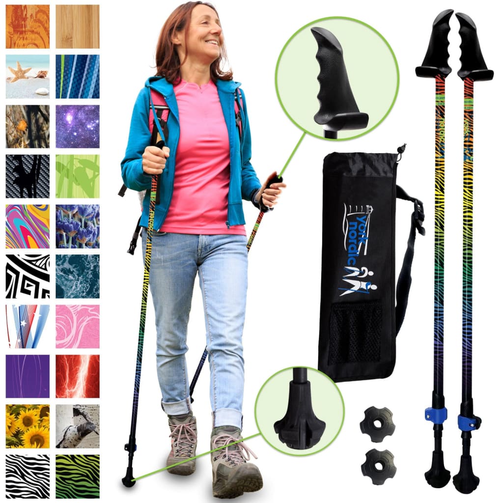 Zebra Rainbow Hiking & Walking Poles w-flip locks detachable feet and travel bag - pair - Motivator