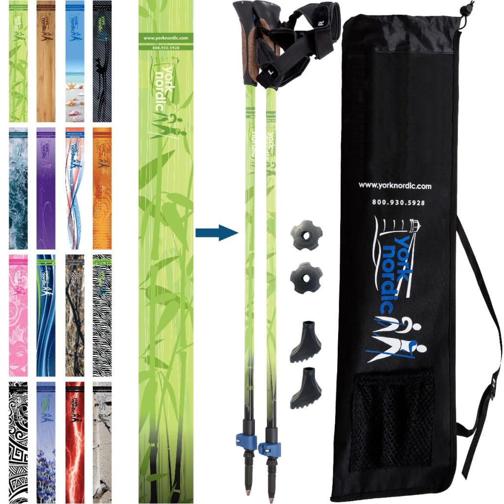 Green Zen Trekking Poles - 2 Pack w-flip locks detachable feet and travel bag For Heights 5’4”