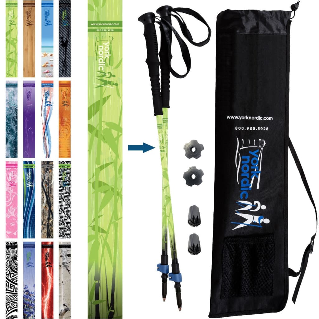 Green Zen Trekking Poles - 2 Pack w-flip locks detachable feet and travel bag - For Heights up