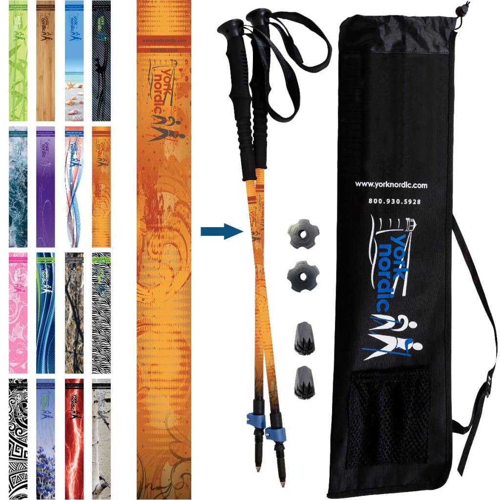 Orange Autumn Trekking Poles - 2 pack with detachable feet and travel bag For Heights up