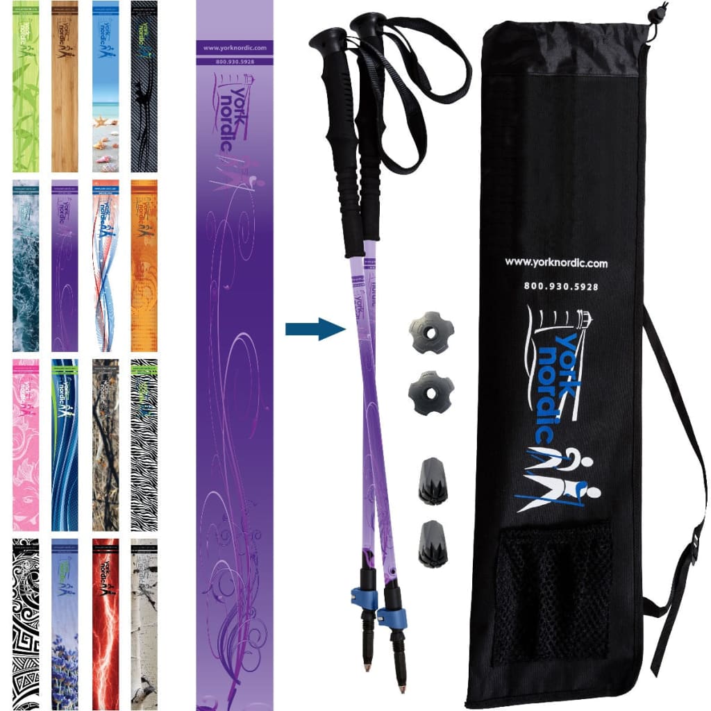 Purple Haze Walking Poles - Pair w-flip locks detachable feet and travel bag - Trek/Hike -